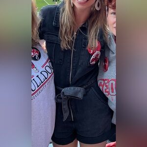 WHITE FOX BLACK DENIM ROMPER